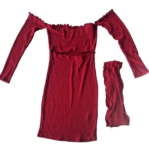 Fashion Nova Not Your Business Knoten Peekaboo rot schulterfrei Midikleid XS - Bild 1 von 3