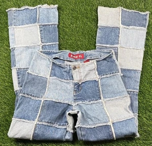 Pantalones de mezclilla Y2K Zana-Di tiro bajo retazos azules para mujer 11 flecos hippy acampanados - Imagen 1 de 12