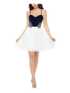 BLONDIE NITES Womens White Spaghetti Strap Mini Formal Dress 13 - Picture 1 of 6