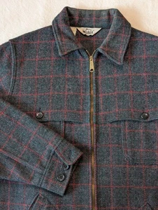 Giacca incrociatore Woolrich vintage anni 60 grigia lana a quadri full zip taglia Med made USA - Foto 1 di 10