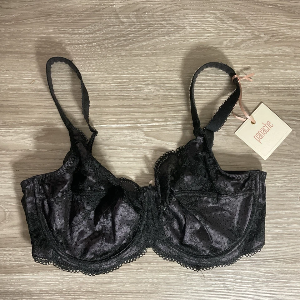 NEW Panache Clara Full Cup Bra BLACK Charcoal Lace Underwire 7255 38 F (US) - Image 1 of 4