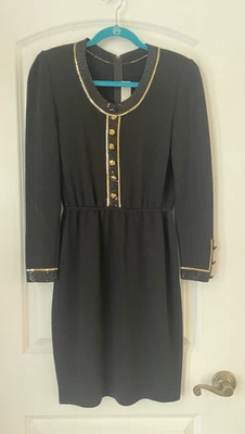 Vestido negro tejido gris St John Evening by Marie talla 2 detalles dorados y brillantes Foto 1 de 4