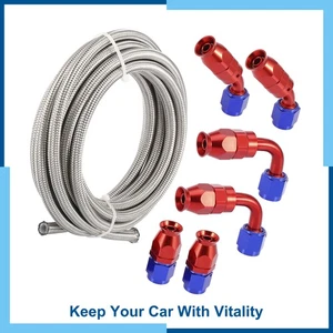 Pack (1) Kit Braided 3/8" Fuel Line w/ AN6 End Fitting for PTFE Oil Hose - Bild 1 von 7