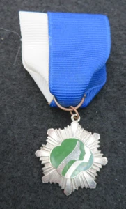 Vintage Girl Scout Outstanding Leader Blue & White Ribbon Medal Pin Badge - Picture 1 of 4