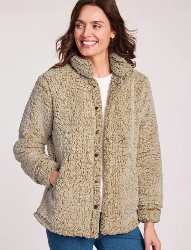 Новый Marled светло-коричневый плюс размер 3XL мягкий шерпа Snap Up куртка с карманами BLAIR - Изображение 1 из 1