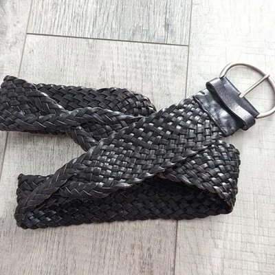 Cinturón Gap Trenzado Tejido Ancho Torcido Negro Cuero Genuino M Foto 1 de 4