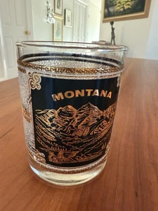 VTG MCM Culver-Style Old Fashioned Whiskey Glass Montana Embossed Gold 60s - Picture 1 of 4
