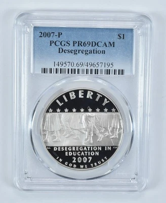 2007-P Desegregation Commemorative Dollar PR69 DCAM PCGS Blue Label *5691 - Image 1 of 4