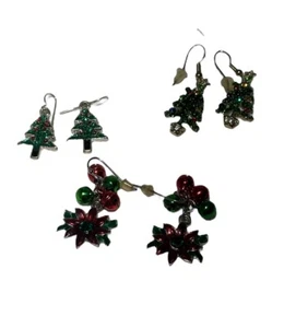 Lote de 3 pares de pendientes de Navidad anzuelo campanas de pascua árboles - Imagen 1 de 4