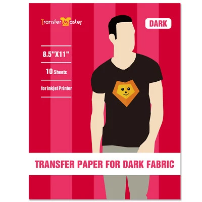 TRANSFER MASTER PREMIUM 10 Sheets DARK Fabric Inkjet Iron-On Heat Transfer Paper Light 8.5x11