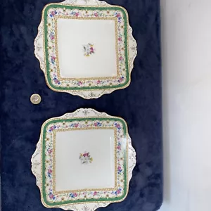Antique Paragon 2 Cake Serving Plate green White Floral made in England - Picture 1 of 4