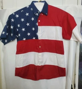 RedHead American Flag Patriotic USA Men's Shirt Button Front Cotton Size L A9 - Picture 1 of 6