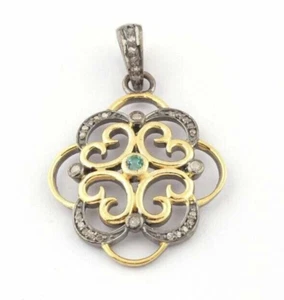 Rose Schnitt Diamant Charm Anhänger, 925 Silber Smaragd Edelstein - Bild 1 von 4