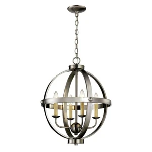 4-Light Brushed Nickel Round Cage Pendant Light by Bel Air Lighting - Picture 1 of 1