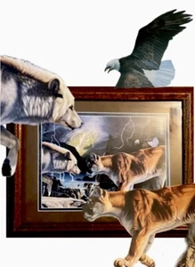 FACE TO FACE von Daniel Renn Pierce gerahmtes Kunstbild COUGAR WOLF ADLER 1995 - Bild 1 von 6