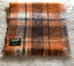 Onkaparinga Taranpaul Mohair Throw - Orange & Brown Check 130cm x 100cm - VGC - Picture 1 of 5