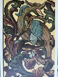 ORIGINAL Antique 1860s-70s French Embossed tapestry pattern -DRAGON - Picture 1 of 5