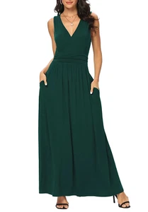 Women Sleeveless Deep V Neck Loose Plain Long Maxi Casual Dress,Us Size,M,Dark G - Picture 1 of 12
