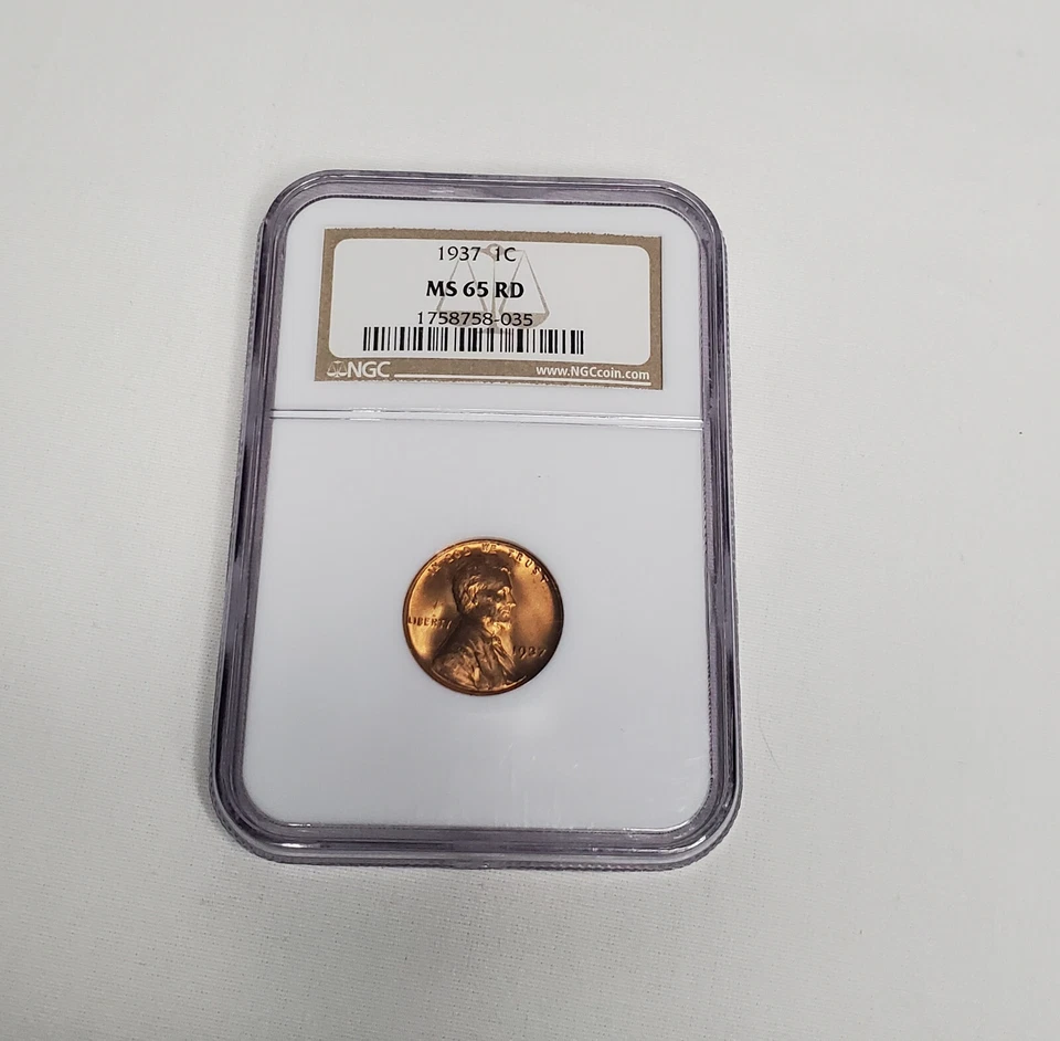 1937 1c Lincoln Wheat Cent One Penny NGC MS65 RD Philadelphia BU Set of 2 - Image 1 of 4