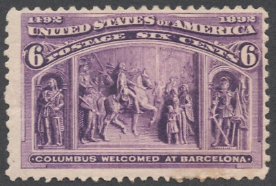 US Sc# 235 *MINT OG H { 6c COLUMBIAN } COLUMBUS WELCOME AT BARCELONA 1893 CV$ 55 - Image 1 of 2