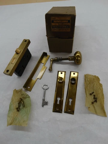 Rare Vintage NOS Russwin  Mortise French Window Set Polished  Brass Cover