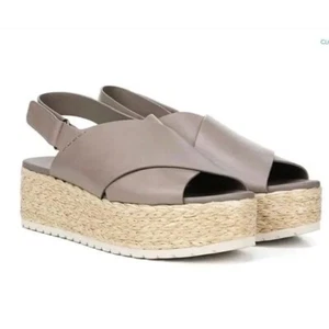 Vince Women’s Jesson Espadrille Slingback Leather Sandal Platform Gray Open Toe - Picture 1 of 6