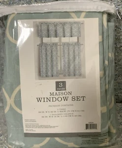 ⚡️Maison Geometric Kitchen 3 Piece Window Curtain Set- Green (2 Tiers/1 Balance) - Picture 1 of 2
