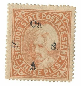1890 SIRMOOR INDIA STAMP DOUBLE OVERPRINT ERROR - Picture 1 of 5