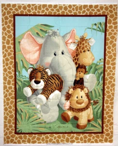 JUNGLE BABIES CRIB QUILT/WALLHANGING PANEL - 100% COTTON FABRIC - Picture 1 of 4