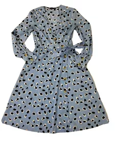 Boohoo Dalmatian Print Blue Midi Wrap Dress Women’s US Size 4 - Picture 1 of 11