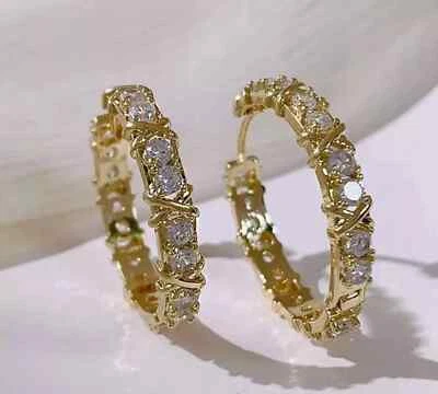 3Ct Round Simulated Diamond Women's Hoop &Huggie Earrings 14k Yellow Gold Plated - Image 1 of 4