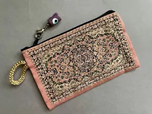 Bolsa de monedas de oro rosa con mal de ojo - elegante bolso con cremallera patrón Kilim - Imagen 1 de 9