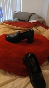 Vintage Mudd Women Yudit Faux Leather Platform Loafers Size 8 Black Chunky Y2K - Picture 1 of 4