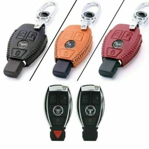 Genuine Leather 3 Button Remote Key Bag Case Fob Holder Chain For Benz Series D - Picture 1 of 4