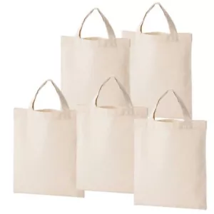 100% Cotton Shopping Plain Bags Eco Friendly Tote Shopper Handbag Set Of 5pcs - Picture 1 of 6