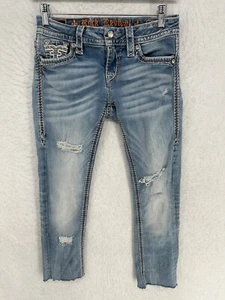 Rock Revival Jeans Women 25 Betty Straight Embroidered Thich Stich Cut Off 26x25 - Picture 1 of 17