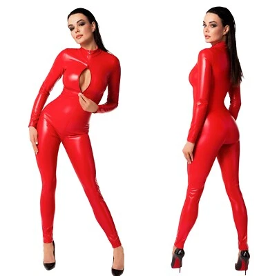 NOIR HANDMADE WETLOOK OVERALL 3 WEGE REISSVERSCHLUSS catsuit kunstleder rot - Bild 1 von 4