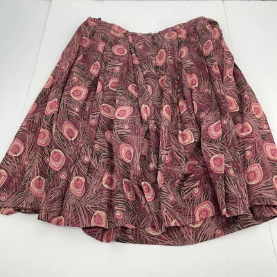 Context Womens Skirt 16 Purple Pink Floral Paisley Pleated Flare Cotton Zip - Image 1 of 4