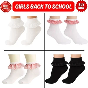 3/6/12 Pairs Girls Frilly Lace Socks Ankle Trim Top Kids School Uniform Socks - Picture 1 of 13