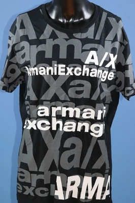 Camiseta De Colección Armani Exchange Negra Gris Logo AOP Ropa de Calle Y2K Rara Talla XL Foto 1 de 3