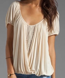 Free People, Ann's Ruched Top in Tea, Scoop Neck Criss-cross Back Women’s Med - Picture 1 of 6