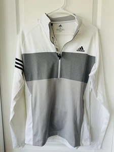 New Adidas White Grey Striped Quarter Zip Pullover Size Small NWT - Picture 1 of 5