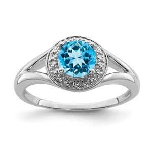 Sterling Silver Rhodium-plated Diamond & Blue Topaz Ring Size 8 for Women 2.77gm - Picture 1 of 7