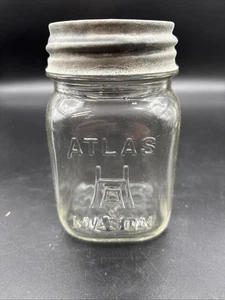 Vintage Hazel Atlas HA H Over A Square Mason Pint Canning Fruit Jar w/ Zinc Lid - Picture 1 of 2