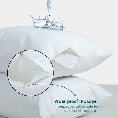 BEDDING SELLER 2-4 Zipper Waterproof Pillow Protectors Case Covers Standard/Queen/or King White