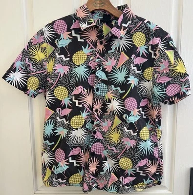 Camisa Neff Hawaiian Flamingo Abotonada Manga Corta Negra Hombre’s Talla M Foto 1 de 4