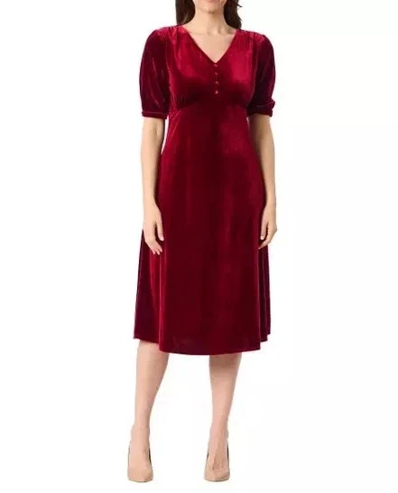 Briggs Women's Velvet Dress Soft Hand Feel-Comfortable and Elegant Dark Red L