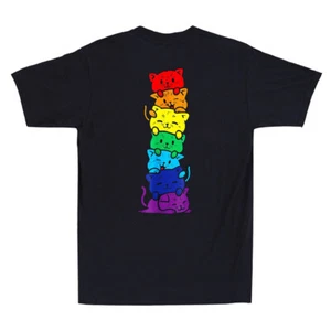 LGBT Cat Stack Rainbow Gay Pride Gift For Cat Lover Vintage T-Shirt (On Back) - Picture 1 of 8