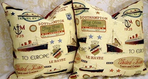 Designer Throw Pillows Custom 2 Manuel Canovas Titanic Nautical Antique style - Picture 1 of 8