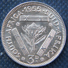 South Africa 3 Pence 1955 World Silver Coin